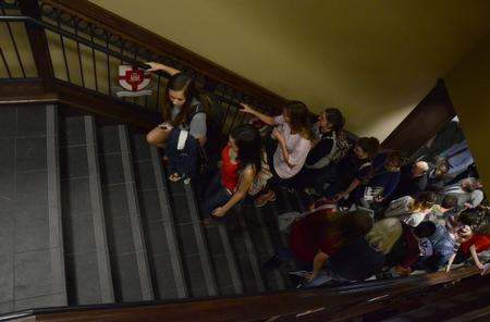 Students climb the stairs of The Logos during the grand opening. - Photo by MiKalla Cotton