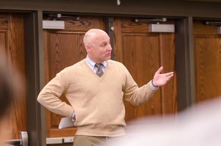 Greg Ryan, assistant professor of political science at Union University, provides a relevant conversational contribution in the Coburn Dining Room. - Photo by David Parks