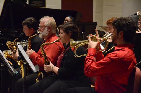 Students and faculty perform in the jazz band concert in Hartley Hall. - Photo by MiKalla Cotton