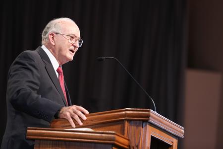 Bob Agee, vice president for institutional advancement, gives the  address for Founders' Day chapel. - Photo by Kristi McMurry Woody