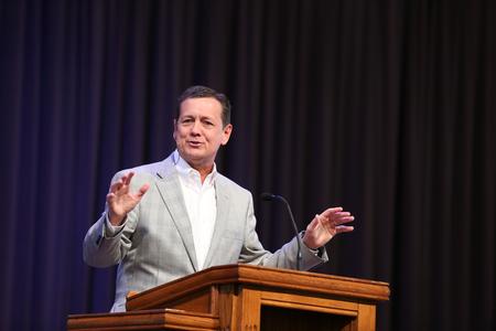 Kevin Ezell, president of the North American Mission Board, talks in chapel about church planting and living a life on mission. - Photo by Kristi McMurry Woody