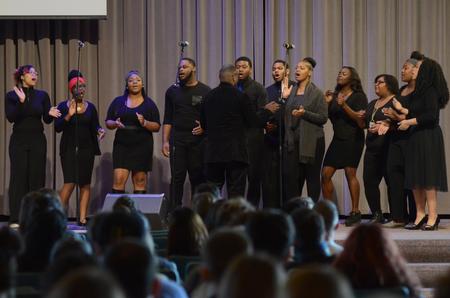 The Lane College concert choir sings during a Wednesday chapel service in the G.M. Savage Memorial Chapel. - Photo by MiKalla Cotton