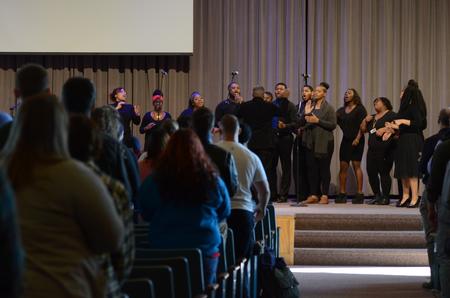 The Lane College choir shares music during chapel service and students and staff join in worship. - Photo by MiKalla Cotton