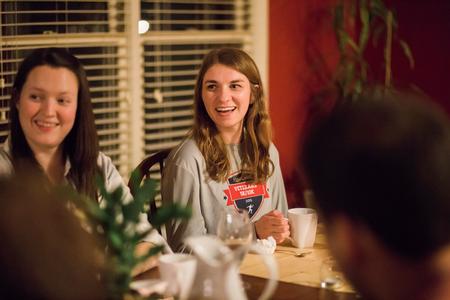 Grace Pepper, senior English major, chats with fellow students at Be Our Guest. - Photo by Kristi McMurry Woody