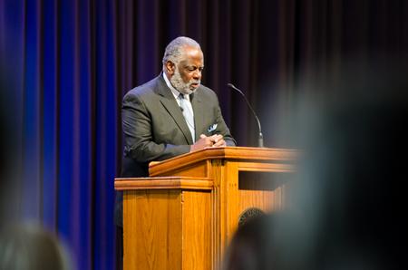 Robert Smith Jr, Charles T. Carter Baptist Chair of Divinity at Beeson Divinity School, speaks in chapel. - Photo by Gretchen Foels