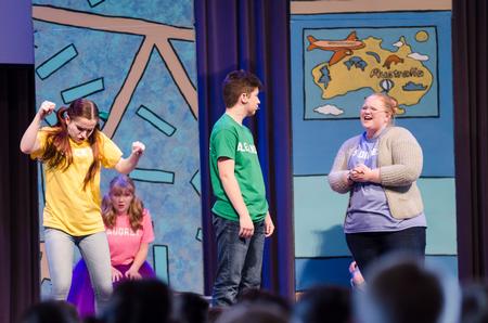 Larissa Catalano, Camille Wehrman, Sam Kiehl, and Wendy Laarz perform in <i>Alexander and the Terrible, Horrible, No Good, Very Bad Day</i>. - Photo by David Parks