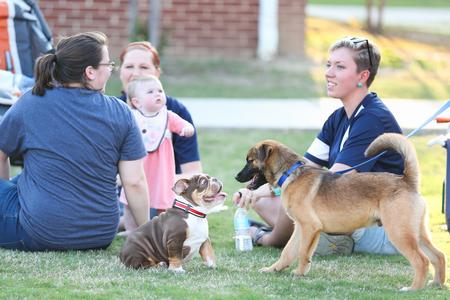Buster makes a new friend during Res Life Field Day. - Photo by Kristi McMurry Woody