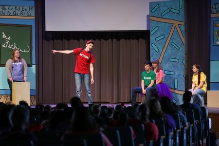 Thani Magnuson, senior English with honors major, performs in the Children's Show production Alexander and the Terrible, Horrible, No Good, Very Bad Day. - Photo by Kristi McMurry Woody