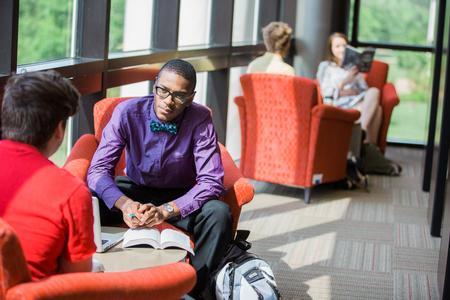 Jordan Randles, junior Christian studies major, hangs out on the second floor of The Logos. - Photo by Kristi McMurry Woody