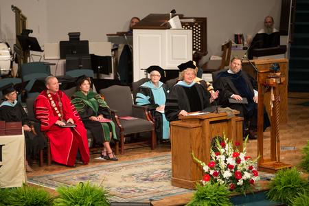 Anna Clifford, retired professor of education, delivers the commencement address titled "Catch the Teachable Moment" during Summer Commencement.  - Photo by Kristi McMurry Woody