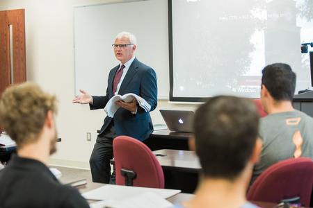 Mark Dubis, professor of Biblical studies, teaches a class in Jennings Hall. - Photo by Kristi McMurry Woody