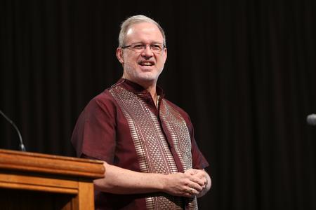 Dan Lancaster, assistant vice president for university ministries, speaks in chapel during Global Focus Week. - Photo by Kristi McMurry Woody