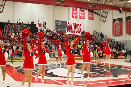 Union University cheerleaders pump up the crowd during Homecoming 2016.  - Photo by Morgan Morfe