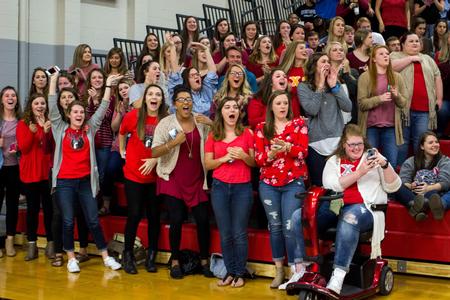Union University students cheer for the Lady Bulldogs.  - Photo by Morgan Morfe