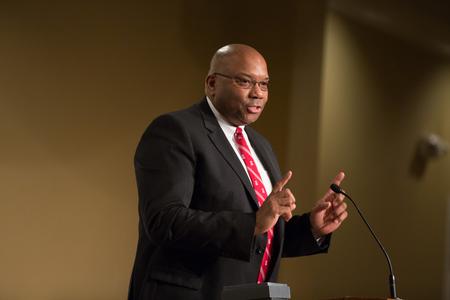 James Ross ('85) accepts the Distinguished Achievement Award in Healthcare during the Meritorious Service Awards Banquet. - Photo by Kristi McMurry Woody