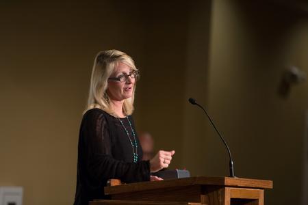 Brenda Briley ('88) accepts her award for distinguished achievement in education during the Meritorious Service Awards Banquet. - Photo by Kristi McMurry Woody