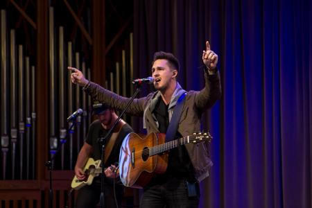 Brett Perkins leads chapel on a Wednesday. - Photo by Morgan Morfe