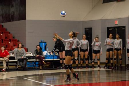 Suheily Colon-Rodriguez, junior, serves the ball during Union University's game against West Alabama.  - Photo by Morgan Morfe