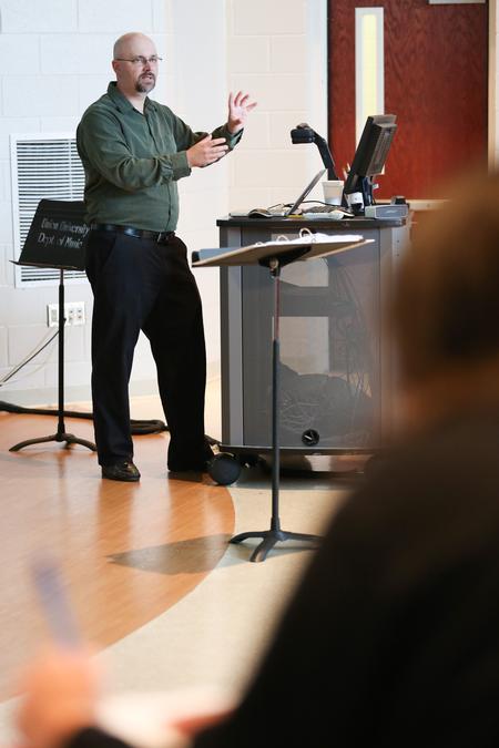 Joshua Veltman, professor of music, teaches a class in Hartley Hall. - Photo by Kristi McMurry Woody