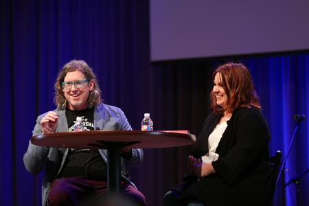 Ted and Kristin Kluck discuss aesthetics, friendship and marriage during the Crabtree Lecture series in chapel. - Photo by Kristi McMurry Woody