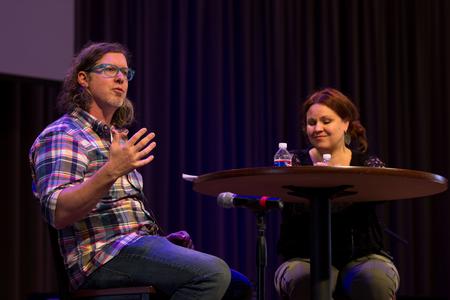 Ted Kluck, assistant professor of communication arts, and Kristin Kluck speak in chapel during the Crabtree Family Life Series. - Photo by Morgan Morfe