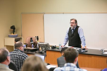 Gavin Richardson, professor of English, gives a lecture during Ref500, a conference celebrating the 500th anniversary of the Protestant Reformation. - Photo by Kristi McMurry Woody