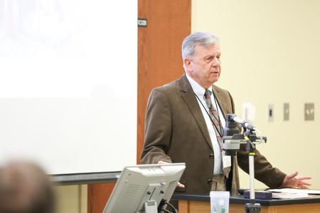 Walton Padelford, Porter Family Professor of Business and Economics, delivers a lecture during a breakout session at the Reformation 500 Festival. - Photo by Kristi McMurry Woody