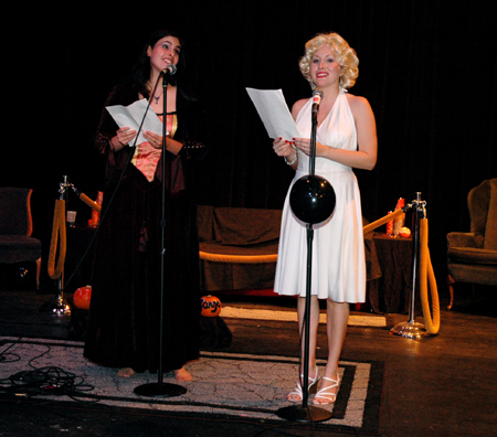 Seniors Danielle Thrower & Allie Campbell performed at Cafe Bongo, a performing arts event presented by Alpha Psi Omega. - Photo by Amanda Herron