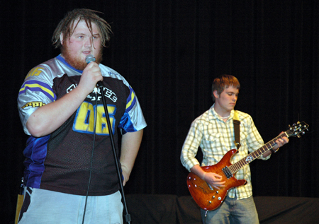 Seniors Jonathan Blair and Micah Moyers performed at Alpha Psi Omega's Cafe Bongo. - Photo by Amanda Herron
