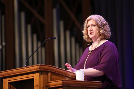 Author Amy Simpson speaks in chapel about responding to mental illness. - Photo by Kristi McMurry Woody