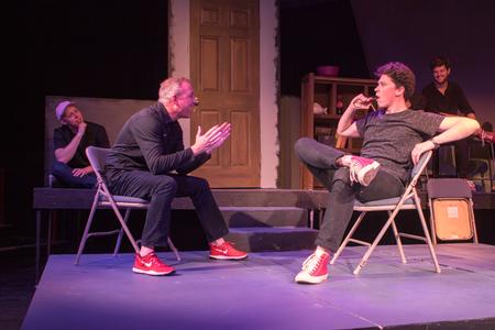 Dub Oliver, president of the university, and Christopher Roberts, freshman biology major, participate in a game during the 2017 Blank Slate Improv "Dub" Show.  - Photo by Morgan Morfe