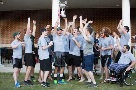 Residents of Grey celebrate together after winning the Union Cup during Field Day. - Photo by Kristi McMurry Woody