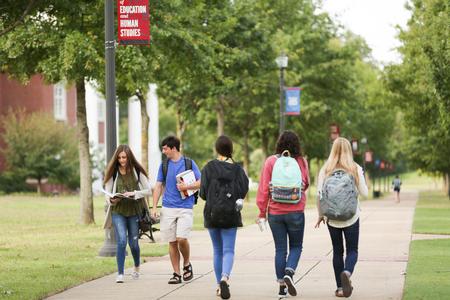 Students walk to chapel by the Great Lawn. - Photo by Kristi McMurry Woody