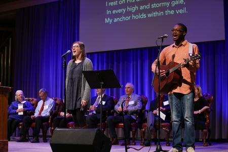 Students lead music during homecoming chapel. - Photo by Kristi McMurry Woody