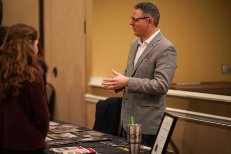 Keith Bates, professor of history, talks to prospective students during Day at the U. - Photo by Kristi McMurry Woody