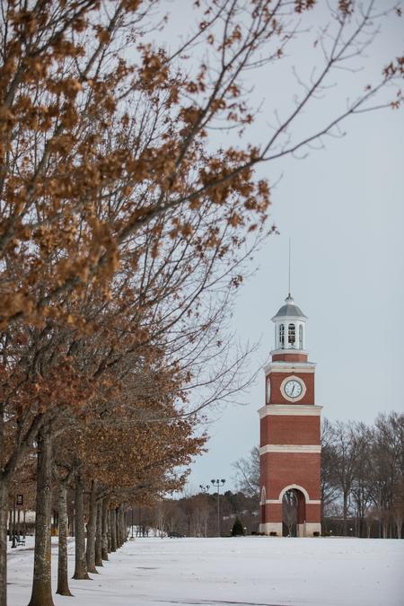 Miller Tower after a snowfall in Jackson, Tennessee. - Photo by Kristi McMurry Woody
