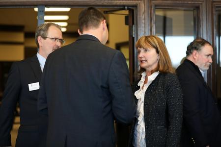 Beth Harwell, current Speaker of the House in the Tennessee House of Representatives, greets Union staff during a reception after her interview with Jackson 24/7. - Photo by Kristi McMurry Woody