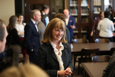 Beth Harwell, current Speaker of the House in the Tennessee House of Representatives, mingles with faculty and staff in The Logos.  - Photo by Kristi McMurry Woody