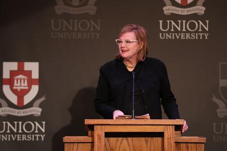 Carla Sanderson speaks during a luncheon in the Carl Grant Events Center.  - Photo by Kristi McMurry Woody