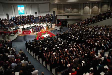 Fall 2004 commencement exercises saw a packed house at West Jackson Baptist Church. - Photo by Jim Veneman