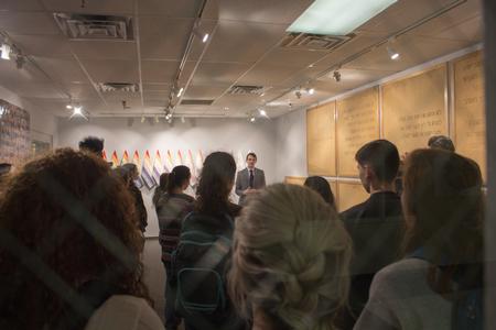 Zac Benson discusses his work that is on display in Union's art gallery.