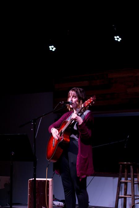 Savanah Phillips, junior math major, performs at Open Mic in Barefoots Joe.  - Photo by Gretchen Foels