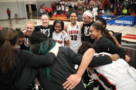 The Lady Bulldogs celebrate together after winning their game against Valdosta State and advancing to the Elite Eight in the NCAA DII Tournament. - Photo by Kristi McMurry Woody