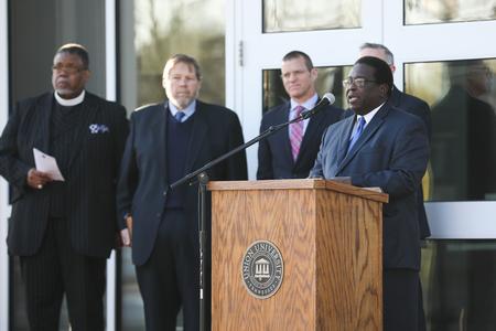 Frank Anderson, director of the center for racial reconciliation, speaks at the event honoring Martin Luther King Jr. on the anniversary of his death. - Photo by Kristi McMurry Woody