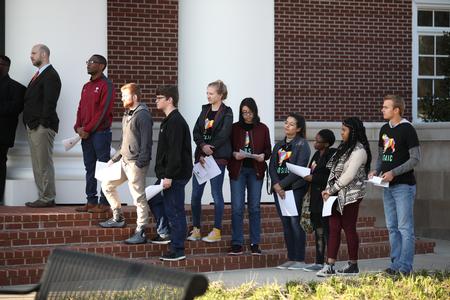 Students in MOSAIC line up to read passages for the MLK50 event in honor of Martin Luther King Jr.. - Photo by Kristi McMurry Woody