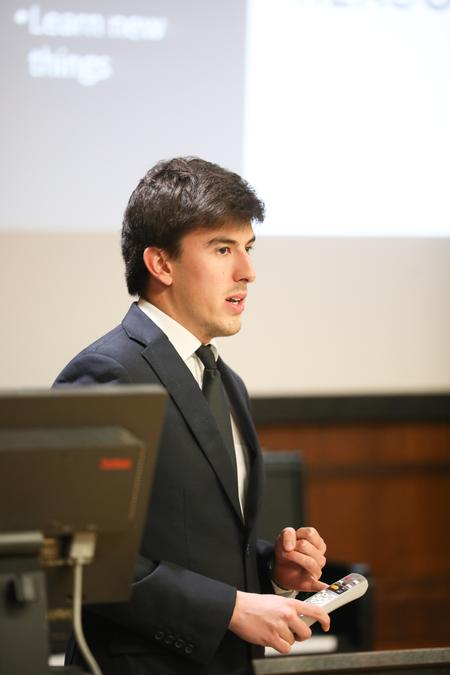 Hugo Gaspar, computer science major, presents his project at the Scholarship Symposium. - Photo by Kristi McMurry Woody