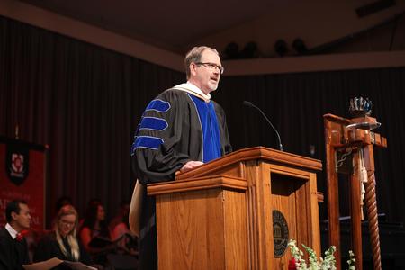 John Netland, provost, introduces new faculty for the 2018-19 academic year during Convocation. - Photo by Kristi McMurry Woody