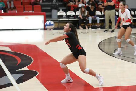 Anna Claire Winchester plays in a volleyball game against Lane College.  - Photo by Kristi McMurry Woody