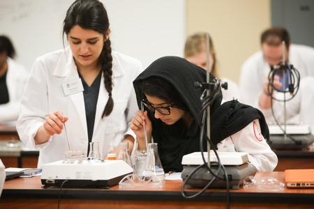 Pharmacy students work together on a lab assignment. - Photo by Kristi McMurry Woody
