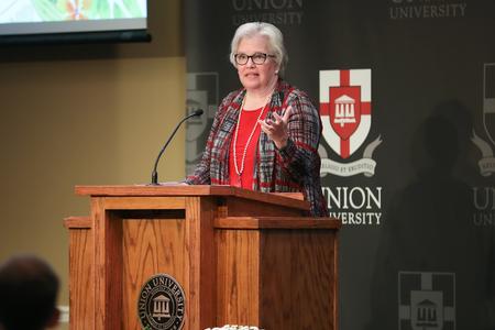 Lanese Dockery, former first lady of Union University, speaks at the Union Auxiliary luncheon celebrating 20 years of the organization. - Photo by Kristi McMurry Woody